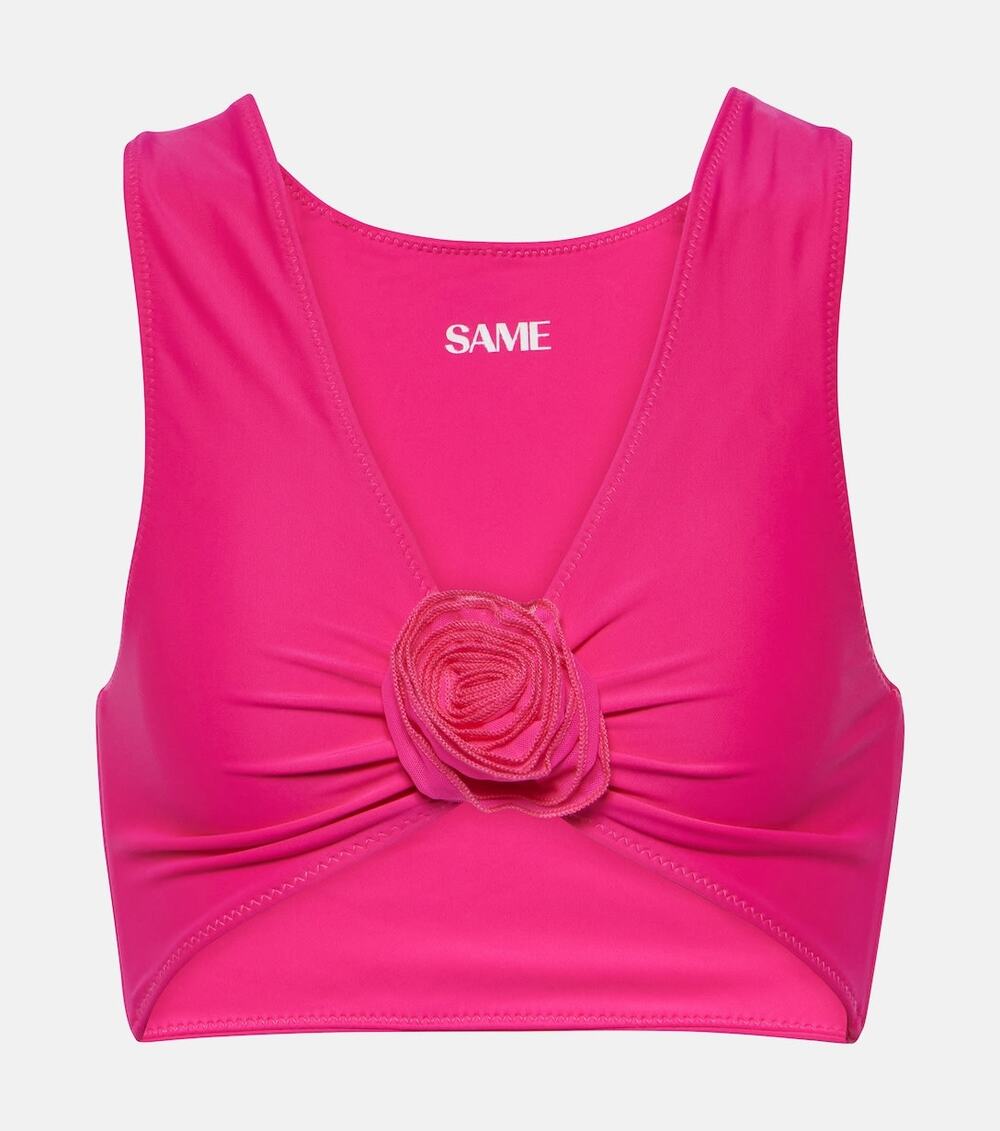 Same Los Angeles Rose Floral Appliqué Bikini Swim Top Fuchsia Size S NWT